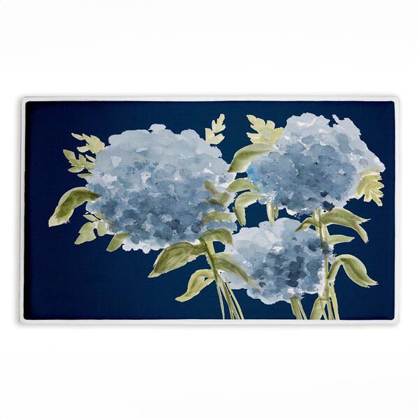 Blue Hydrangeas Contrast 18 in. x 30 in. Blue Floral Polyester Blend Rectangle Bath Mat