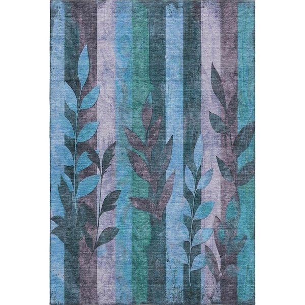 Mayfield Premium Machine Washable Abstract AMF1871 Denim 5 ft. x 7 ft. 6 in. Area Rug