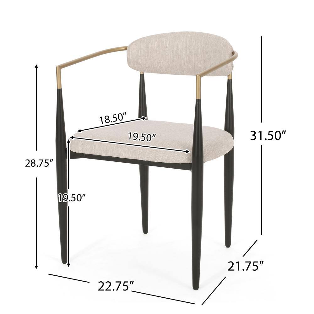 Beige and Black Upholstered Metal Dining Side Chairs, Set of 2