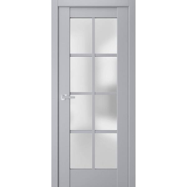 32 in. x 84 in. 1 Panel Matte Grey Finished Solid Wood Sliding Door with Hardware