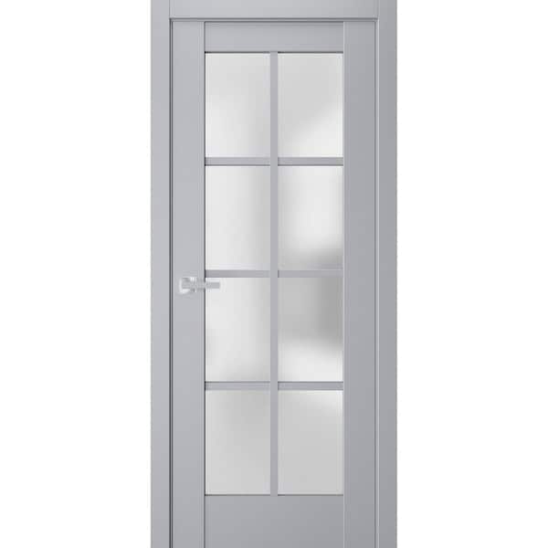Sartodoors 42 in. x 80 in. 1 Panel Matte Grey Finished Solid Wood Sliding Door with Hardware