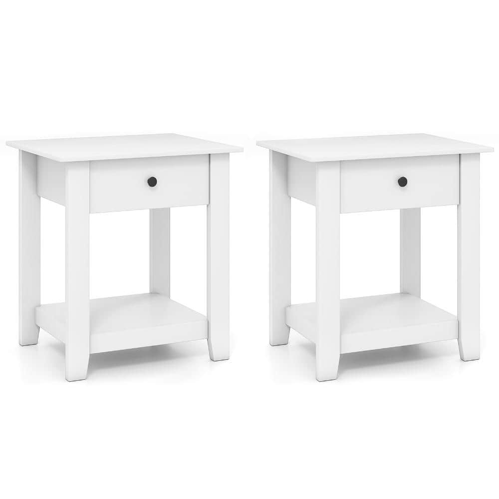 Nightstands Set of 2 with Drawer and Open Shelf 3 Tier Bedside Tables 19.5 in W x 17 in D x 23.5 in H