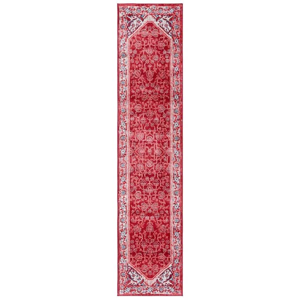 Brentwood 2 ft. x 9 ft. Blue/Red Oriental Ornate Border Runner Rug