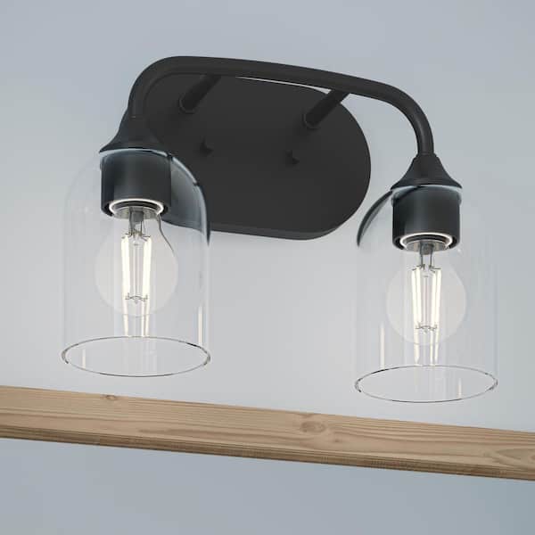 Ilia 13 In. 2-Light Matte Black Transitional Bath Vanity Light with Clear Glass Shades