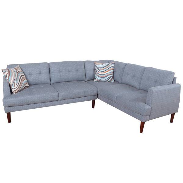 Star Home Living 2-Piece Gray Flint Plaid Button-Tufted Linen 4-Seater L-Shaped Right-Facing Sectional Sofa