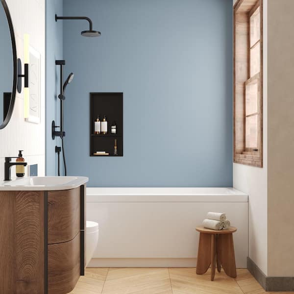 13 in. W x 25 in. H x 4 in. D Stainless Steel Bathroom Shower Niche Double Shelf in Matte Black with Drainage Holes