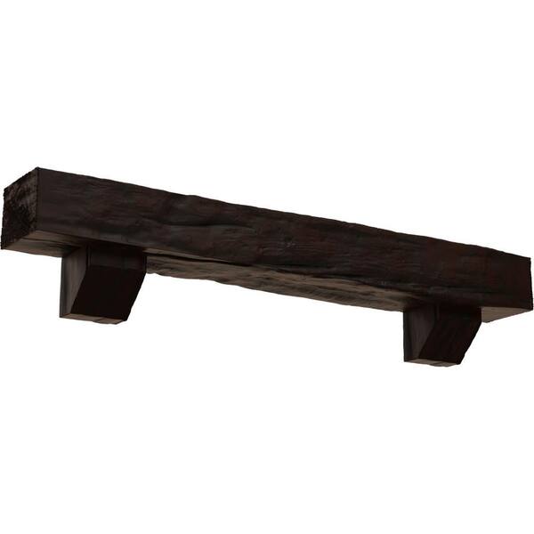Ekena Millwork 8 in. x 8 in. x 6 ft. Riverwood Faux Wood Fireplace Mantel Kit, Ashford Corbels, Premium Hickory