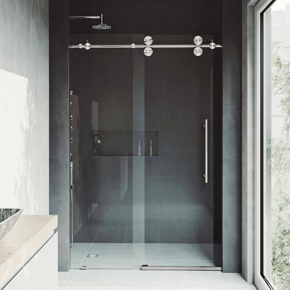 Elan 72" Frameless Clear Glass Sliding Shower Door with Stainless Steel Hardware