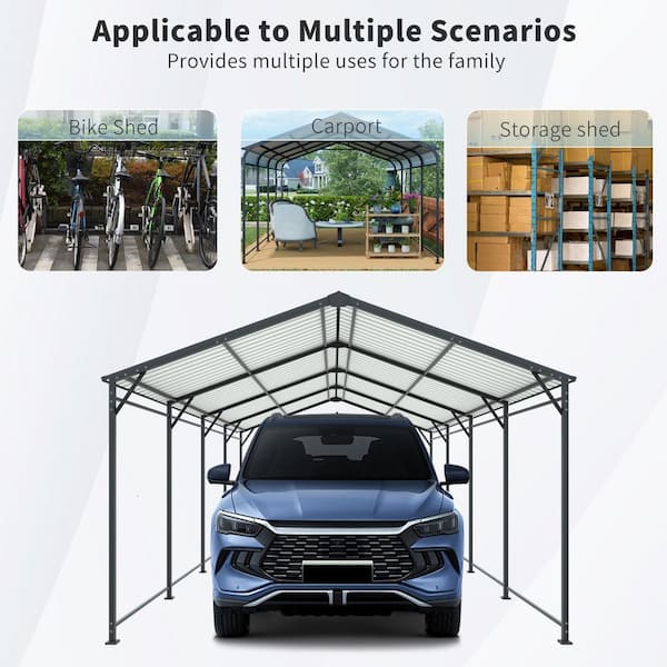 12 ft. x 21 ft. Outdoor Galvanized Steel Carport, Heavy Duty Metal Garage Canopy Car Tent Storage Shed for Car and Truck