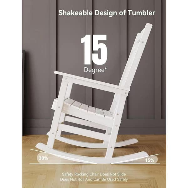 White Plastic Patio Outdoor Rocking Chair, Fire Pit Adirondack Rocker Chair with High Backrest