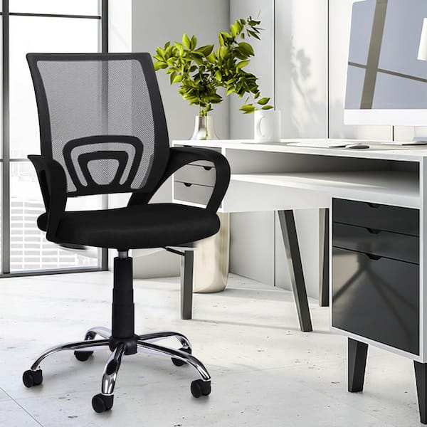 HOMESTOCK Upholstery Black Height Adjustable Executive Office Mesh Mid-Back Swivel Chair with Armrest, Lumbar Support