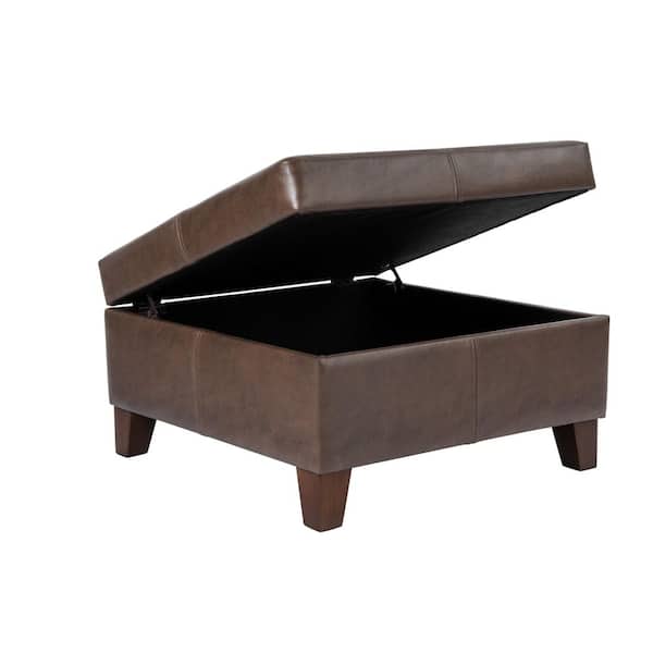 Homepop Large Brown Faux Leather Storage Ottoman K2380-E910 - The