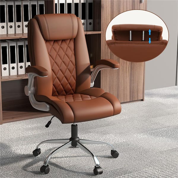 Brown leather office chair with arms discount