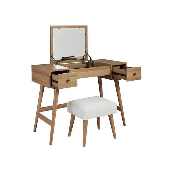 Signature DESIGN BY ASHLEY Thadamere 2-Piece Brown Makeup Vanity Set with Upholstered Stool