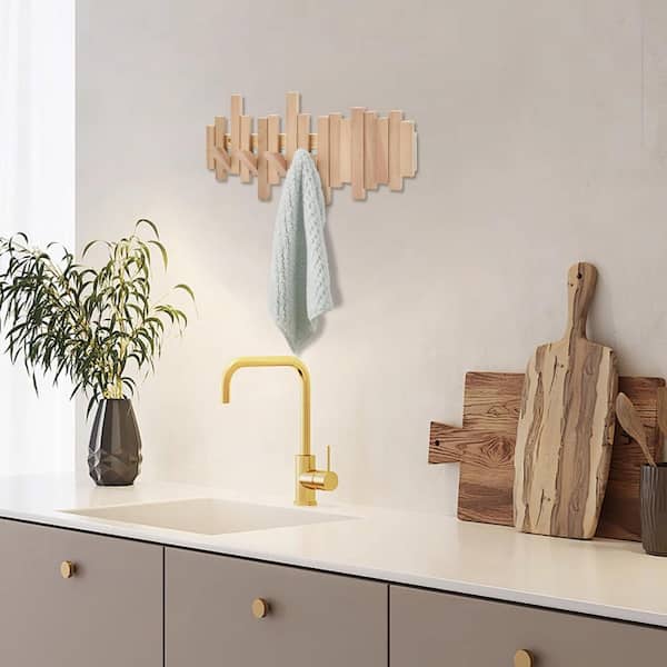 Angel Sar 20 in. x 7.5 in. x 1.6 in. Wall Mounted Piano Coat Rack, 5 Hooks Flip Down Wall Hook Rack, Entryway Wall Art Hook