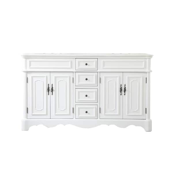Unbranded Simply Living 60 in. W x 21.5 in. D x 35 in. H Bath Vanity in Antique White with White Marble Top