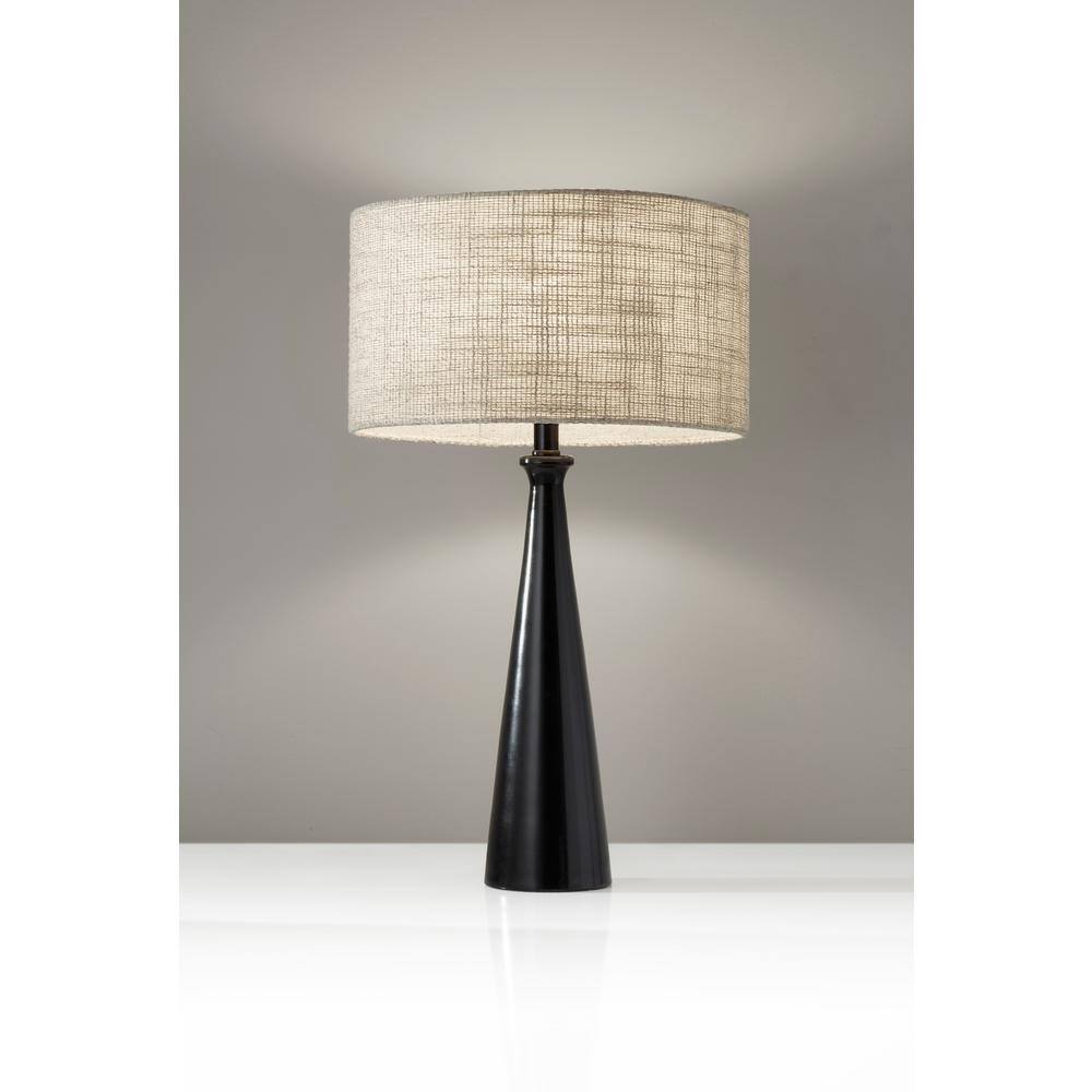 Black Tapered Metal Table Lamp with Cream Shade