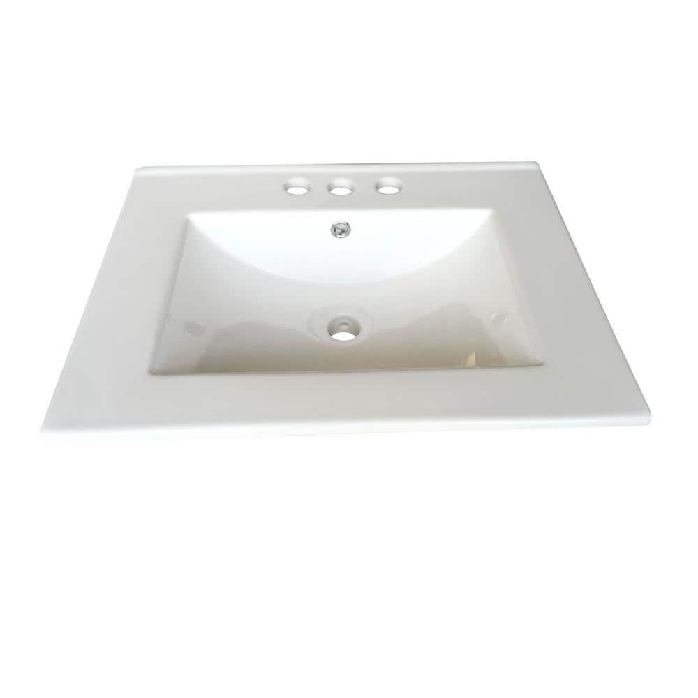 White Ceramic Rectangular Drop-In Bathroom Sink with Overflow