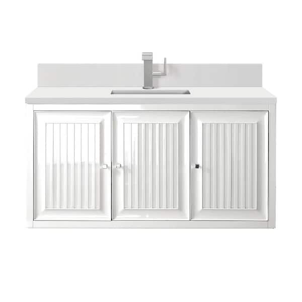 James Martin Vanities Athens 48.0 in. W x 23.5 in. D x 34.5 in. H Single Bathroom Vanity in Glossy White with White Zeus Quartz Top