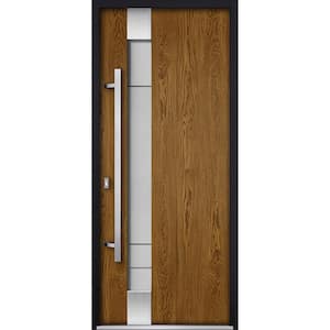 36 in. x 80 in. Right-hand/Inswing Frosted Glass Natural Oak Steel Prehung Front Door with Hardware
