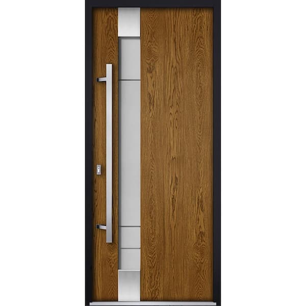 36 in. x 80 in. Right-hand/Inswing Frosted Glass Natural Oak Steel Prehung Front Door with Hardware