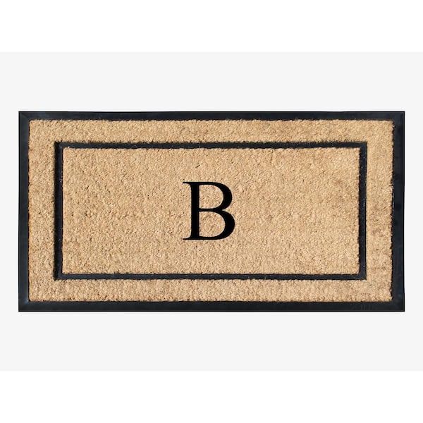 A1 Home Collections A1HC Border Beige 24 in. x 39 in. Rubber and Coir Heavy-Duty Outdoor Entrance Durable Monogrammed B Door Mat