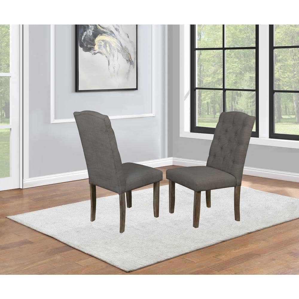 Set of 2 Gray Linen Upholstered Parsons Side Chairs