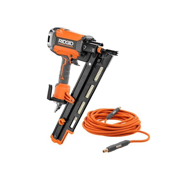 Pneumatic 21-Degree 3-1/2 in. Round Head Framing Nailer with 1/4 in. 50 ft. Lay Flat Air Hose