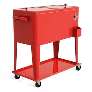 12.8 qt. Capacity Outdoor Portable Rolling Party Cooler Cart Patio Mobile Ice Chests Beverage Icebox Cooler Trolley