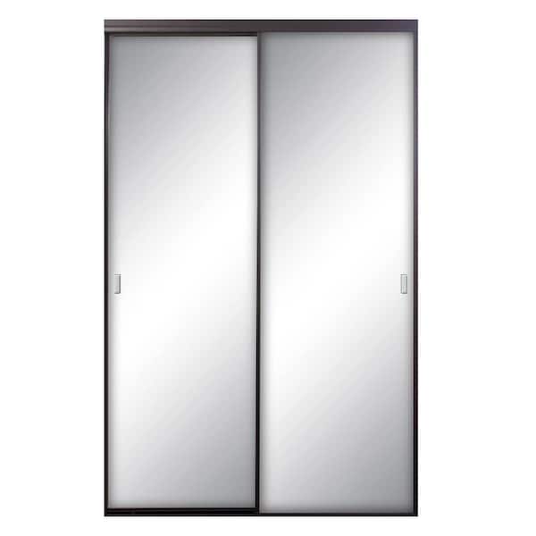 Contractors Wardrobe 48 in. x 81 in. Asprey Bronze Aluminum Frame Mirrored Interior Sliding Closet Door