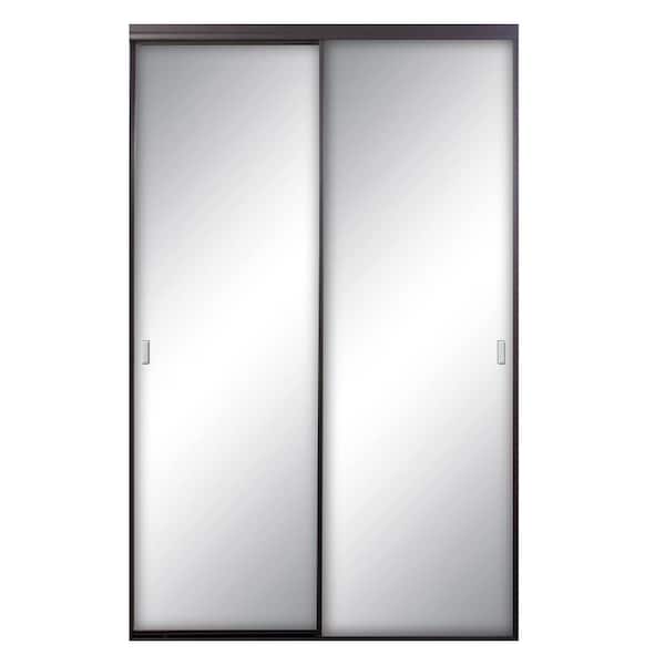 Contractors Wardrobe 48 in. x 96 in. Asprey Bronze Aluminum Frame Mirrored Interior Sliding Closet Door