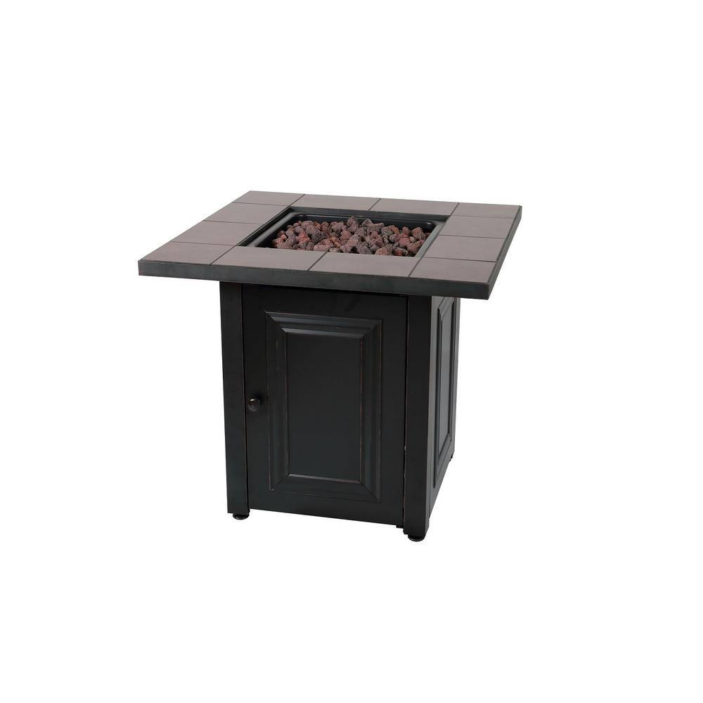 28 in. W x 25 in. H Outdoor Square Steel Frame and Base LP Gas Black Fire P