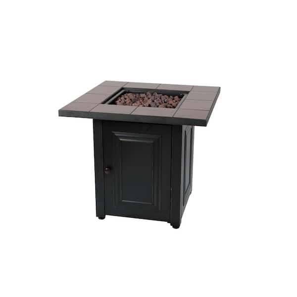 Endless Summer 28 in. W x 25 in. H Outdoor Square Steel Frame and Base LP Gas Black Fire Pit with Electronic Ignition and Lava Rocks