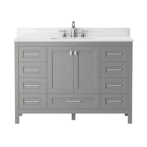 48.38 in. W x 22.20 in. D x 36.57 in. H Freestanding Bath Vanity in Grey with White Engineered Stone Top