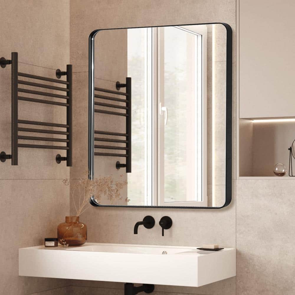 30" x 40" Black Metal Framed Rectangular Bathroom Vanity Mirror