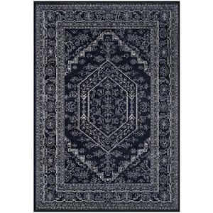 Adirondack Navy/Ivory 5 ft. x 8 ft. Border Area Rug