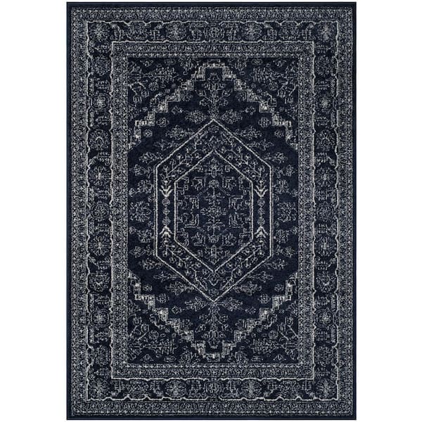 Adirondack Navy/Ivory 6 ft. x 9 ft. Border Area Rug