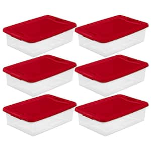 32 qt. Under Bed Latching Storage Container with Hinged Lid, Red (6-Pack)
