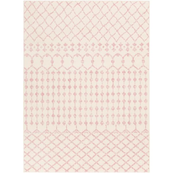 Livabliss Llasa White/Pink 5 ft. 3 in. x 7 ft. 3 in. Area Rug