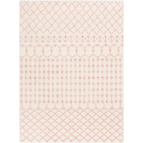 Livabliss Llasa White/Pink 6 ft. 7 in. x 9 ft. Area Rug