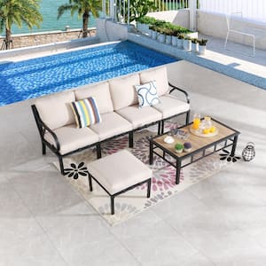 6-Piece Metal Patio Conversation Set with Beige Cushions