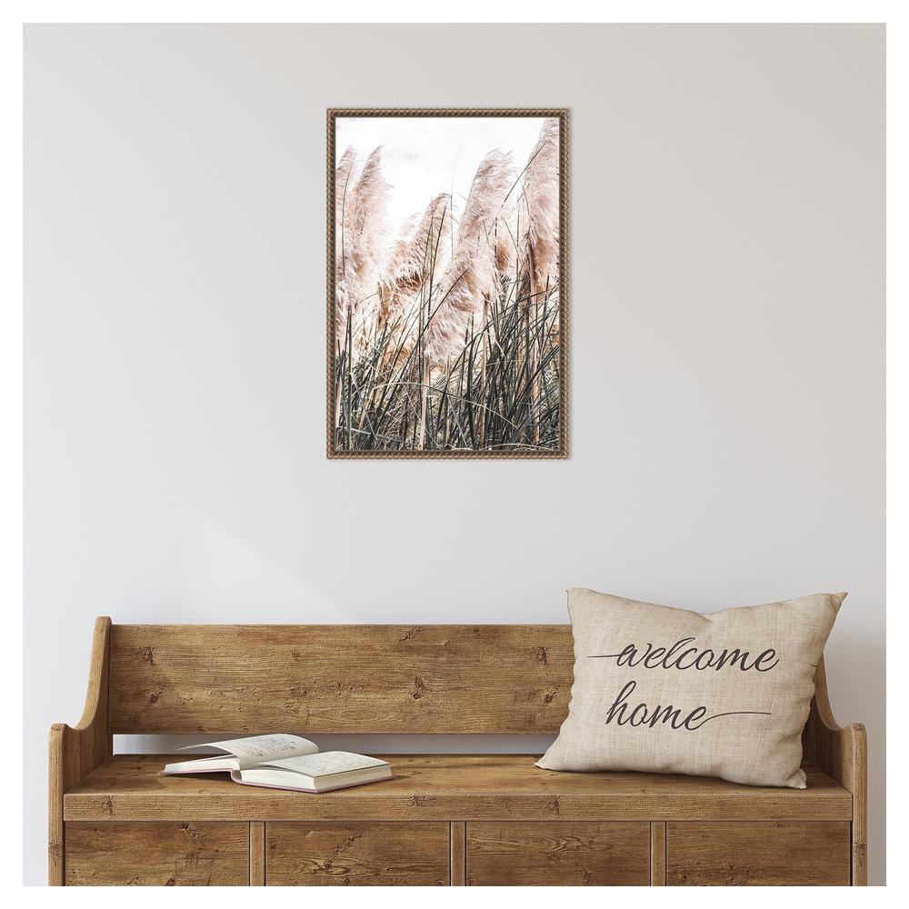 Pampas Grass Sepia Photography Canvas with Beaded Bronze Frame