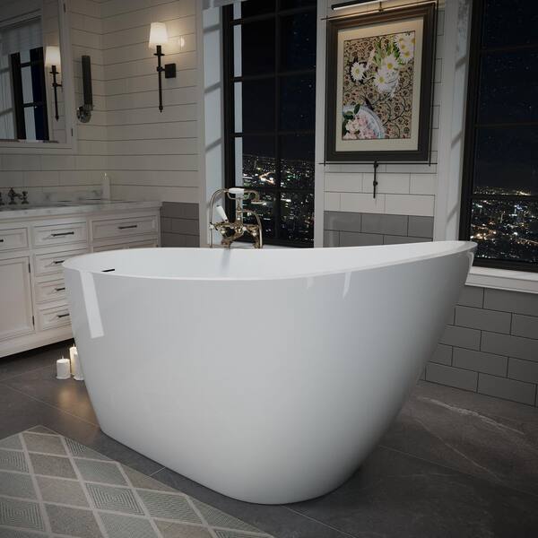 Ziyudura 55 in. x 29 in. Acrylic Freestanding Deep Soaking Bathtub