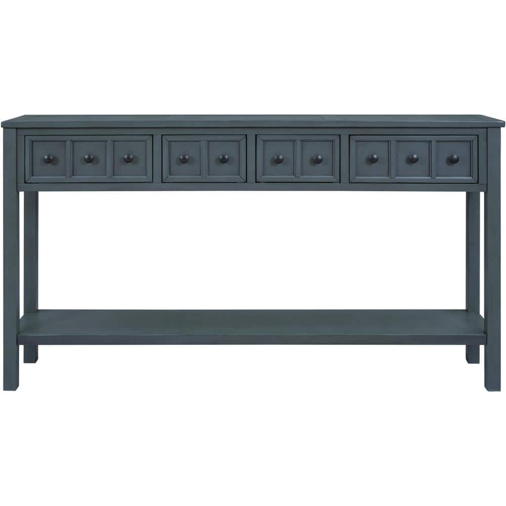 60 in. W x 11 in. D x 34 in. H Navy Blue Linen Cabinet Console Table with 2