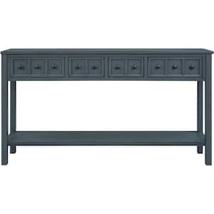 60 in. W x 11 in. D x 34 in. H Navy Blue Linen Cabinet Console Table with 2 Size Drawers and Bottom Shelf