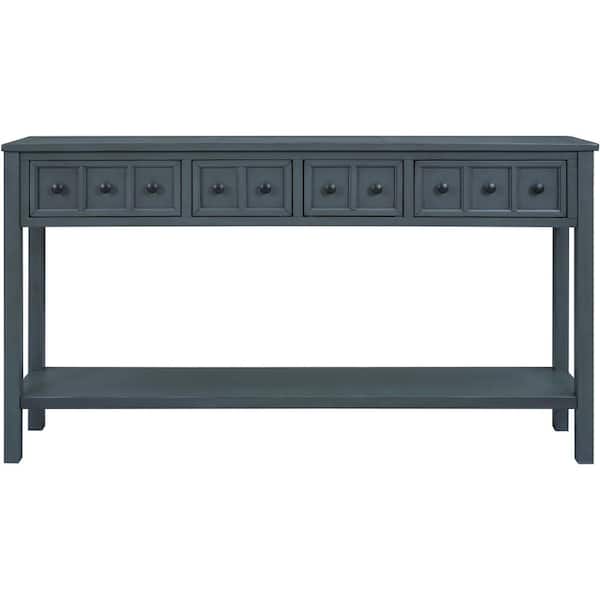 Unbranded 60 in. W x 11 in. D x 34 in. H Navy Blue Linen Cabinet Console Table with 2 Size Drawers and Bottom Shelf
