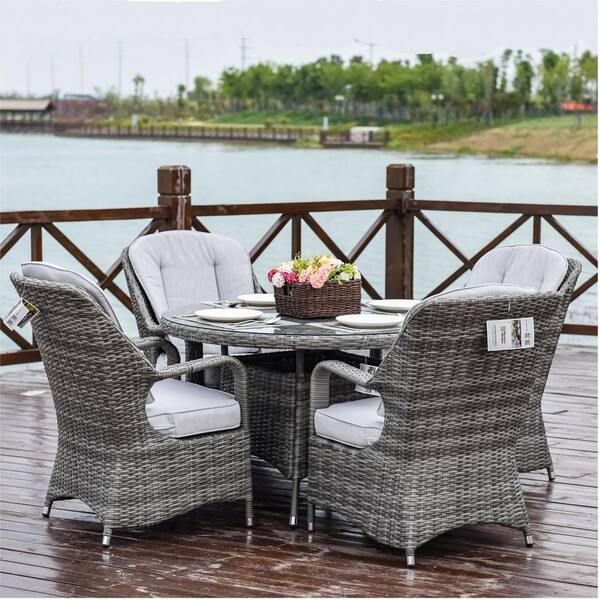 moda furnishings Gray 5-Piece Wicker Outdoor Dining Set with Gray ...