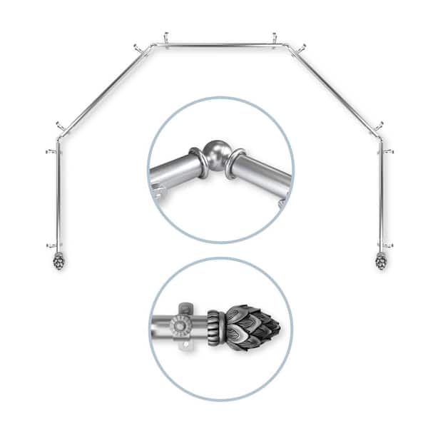 Rod Desyne 28 in. - 48 in. Bud 13/16 in. Dia 5-Sided Bay Window Single Curtain Rod in Satin Nickel