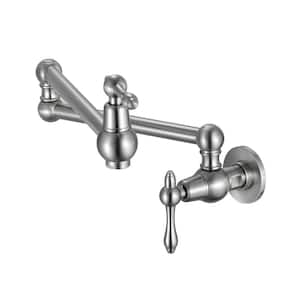 Wall Mount Kitchen Faucet Pot Filler Faucet Double-Handle in Brushed Nickel