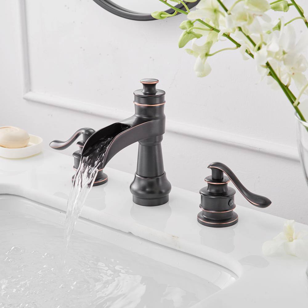 Oil-Rubbed Bronze 8-Inch Waterfall Widespread 2-Handle Bathroom Faucet
